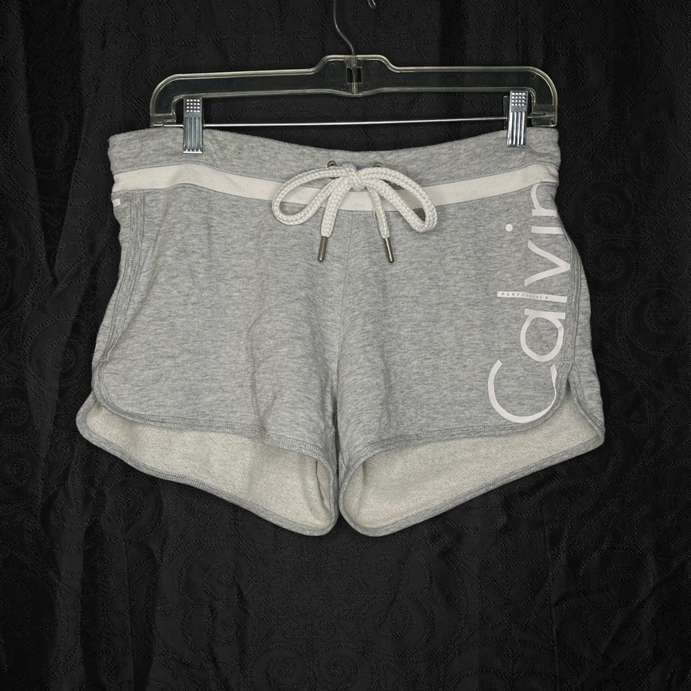 Calvin Klein, gray and white, soft shorts with pockets.